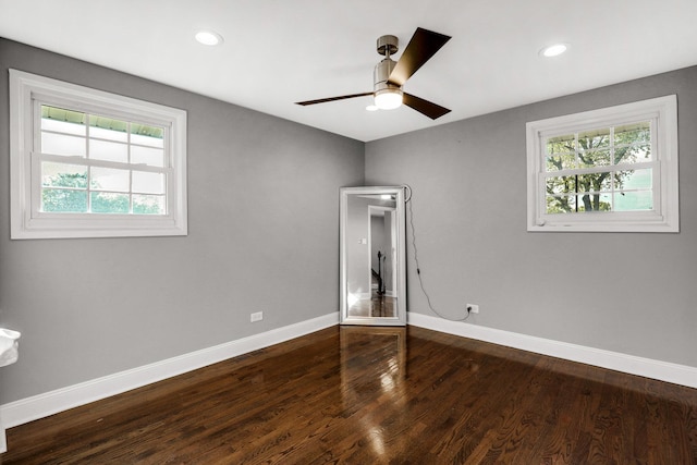 11551 S Justine St, Chicago, IL 60643 - unfurnished bedroom featuring multiple windows, dark wood-type flooring, ceiling fan, and recessed lighting