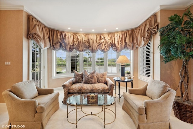 interior space featuring recessed lighting and crown molding