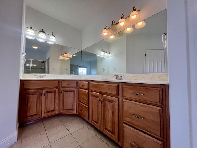 1904 Mullikin Dr, Champaign, IL 61822 - full bath featuring double vanity, a sink, tile patterned floors, and a shower