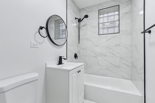 full bath with vanity, toilet, and bathing tub / shower combination