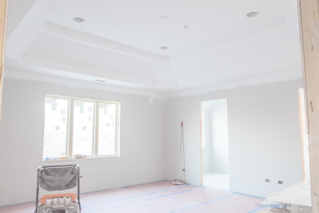 spare room with a raised ceiling