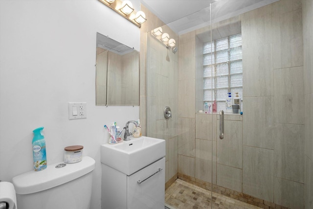 full bathroom featuring a shower stall, toilet, and a healthy amount of sunlight