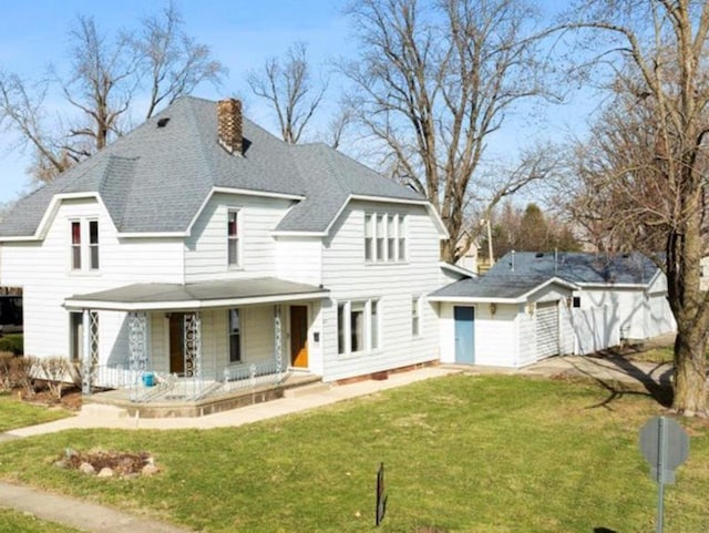 400 S 2nd St, Wapella, IL 61777 - view of front facade with a porch, a front yard, and roof with shingles