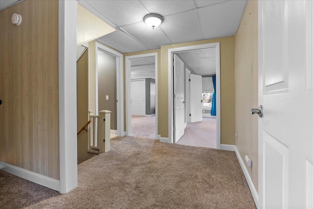 400 S 2nd St, Wapella, IL 61777 - hall with carpet flooring, an upstairs landing, and baseboards