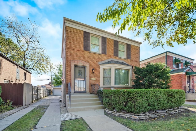 3119 W 83rd St, Chicago, IL 60652 - view of front facade featuring brick siding, fence, a garage, and an outdoor structure