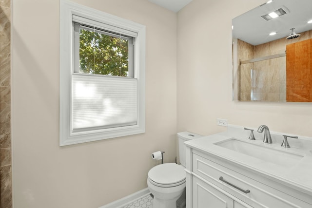 3119 W 83rd St, Chicago, IL 60652 - bathroom featuring toilet, a tile shower, vanity, and baseboards
