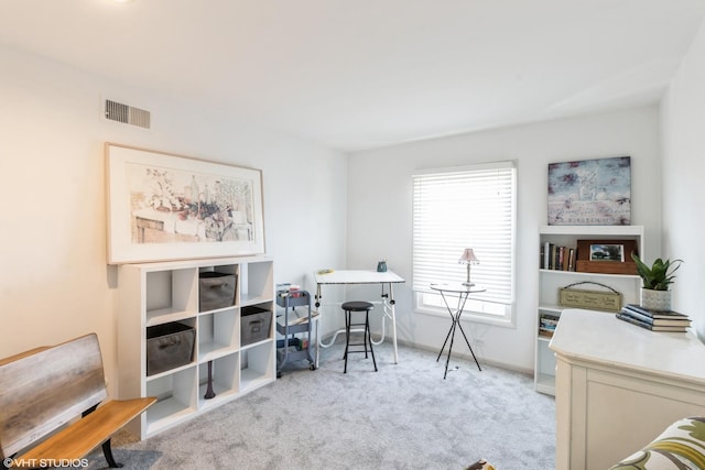 carpeted office space featuring visible vents