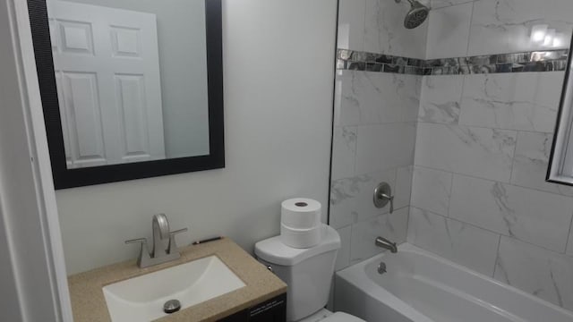 full bathroom with toilet, tub / shower combination, and vanity