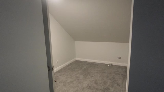 additional living space featuring baseboards, carpet floors, and vaulted ceiling