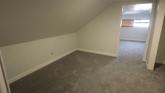 bonus room featuring lofted ceiling, baseboards, and carpet floors