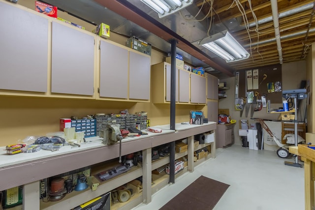 below grade area with a workshop area