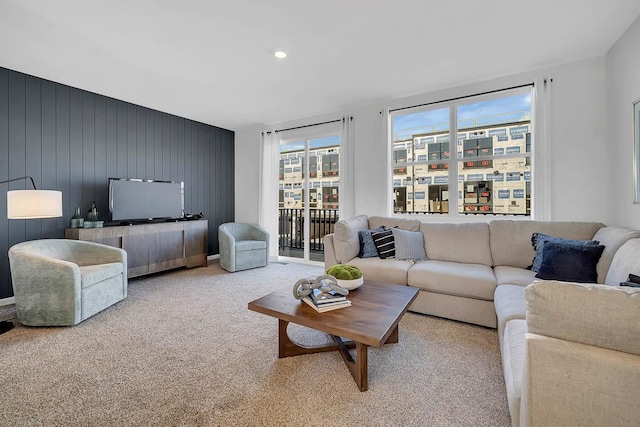 living area with carpet flooring