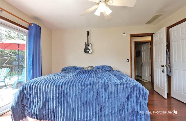 17825 W Cheyenne Ct, Grayslake, IL 60030 - bedroom featuring wood finished floors, access to exterior, and ceiling fan