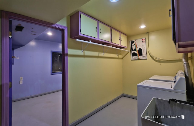 17825 W Cheyenne Ct, Grayslake, IL 60030 - laundry area featuring cabinet space, washer and clothes dryer, recessed lighting, and baseboards