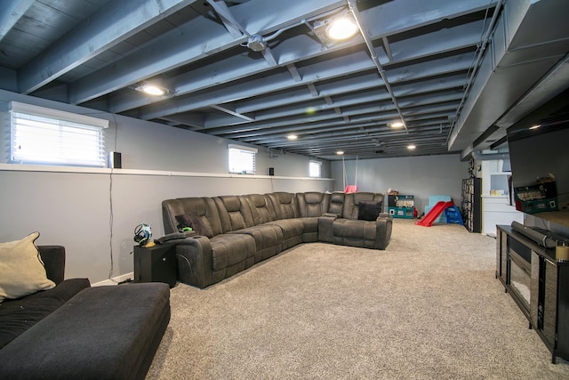 living room with carpet flooring