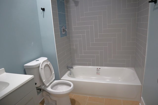 bathroom with tile patterned floors, vanity, toilet, and shower / bath combination