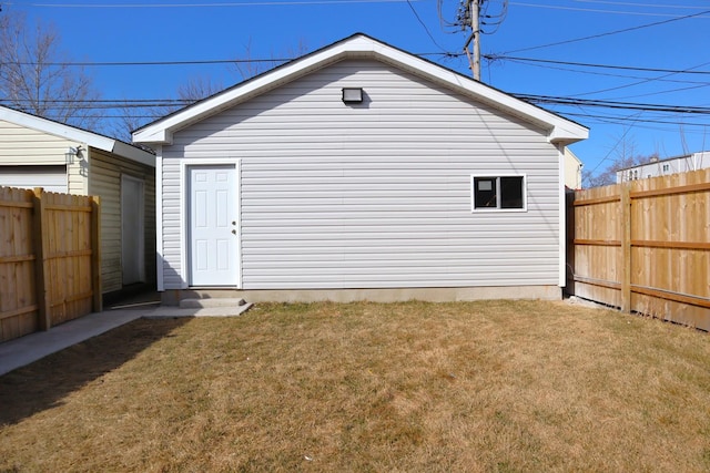 view of outdoor structure with a fenced backyard