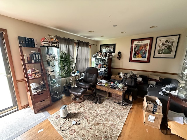 office area featuring wood finished floors and recessed lighting