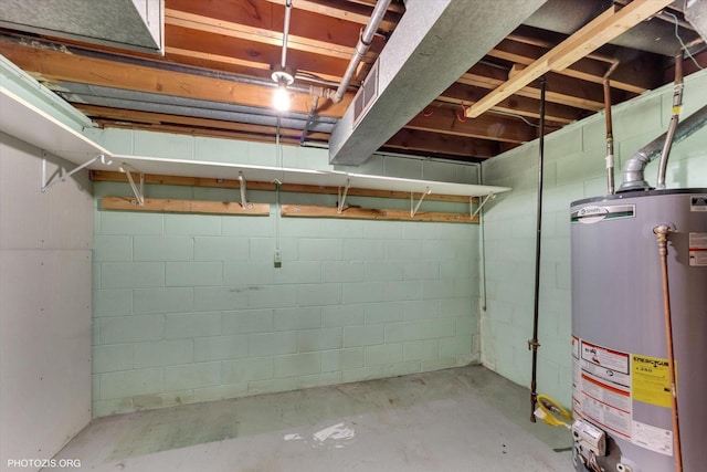 unfinished basement with water heater