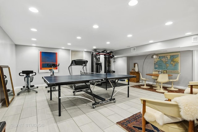 game room featuring recessed lighting, baseboards, and visible vents
