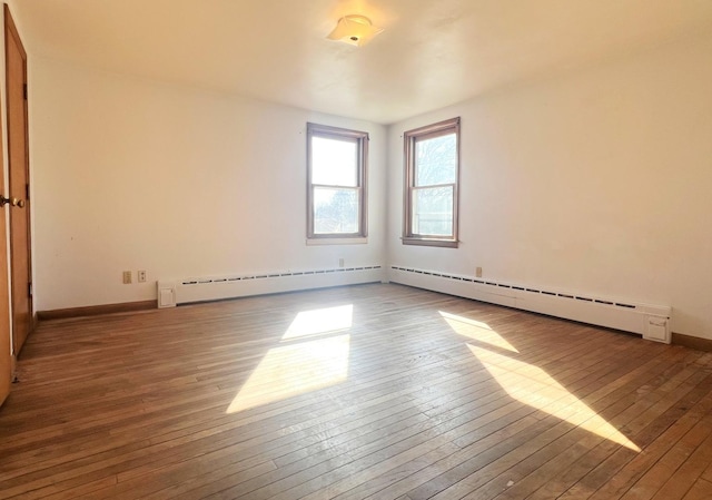 unfurnished room featuring hardwood / wood-style floors and baseboards