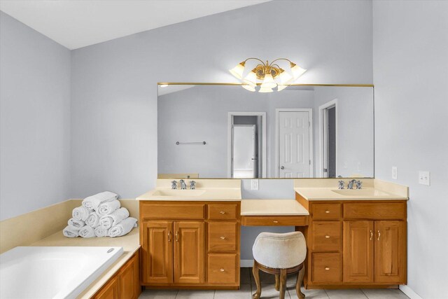 3402 Mill Creek Ct, Champaign, IL 61822 - full bathroom with double vanity, a sink, and tile patterned floors