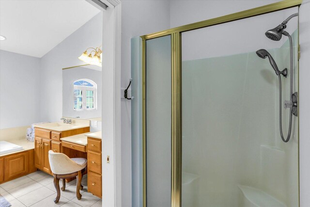 3402 Mill Creek Ct, Champaign, IL 61822 - full bath with tile patterned floors, a shower stall, and vanity