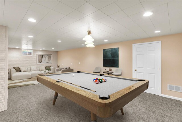 3402 Mill Creek Ct, Champaign, IL 61822 - game room featuring billiards, visible vents, baseboards, carpet, and recessed lighting