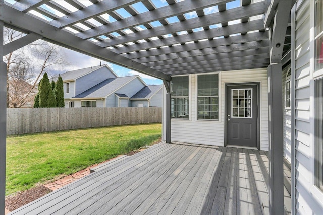 3402 Mill Creek Ct, Champaign, IL 61822 - wooden terrace featuring a lawn, a pergola, and a fenced backyard
