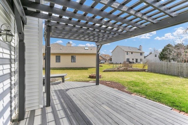 3402 Mill Creek Ct, Champaign, IL 61822 - wooden deck with a yard, a pergola, fence, and a residential view