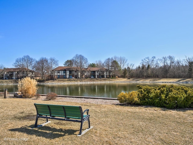 view of home's community with a water view