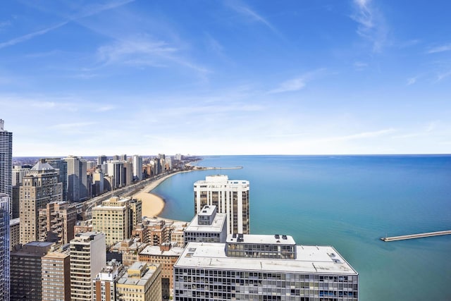 bird's eye view with a water view and a city view