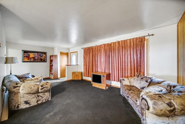 living area featuring baseboards and carpet floors