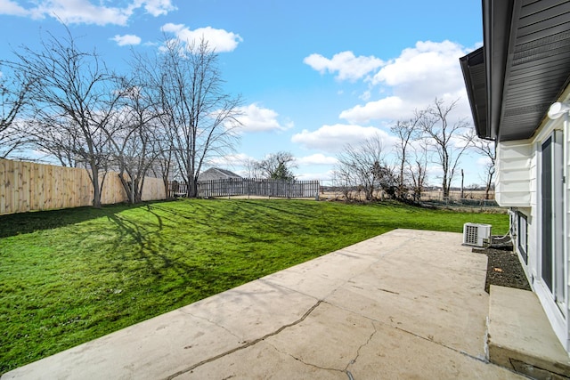 view of yard featuring a fenced backyard and a patio area