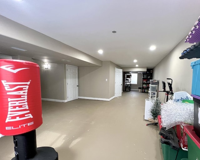 finished below grade area featuring recessed lighting and baseboards