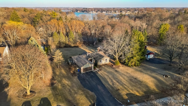 bird's eye view featuring a view of trees