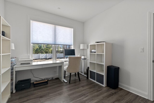 office space featuring dark wood finished floors and baseboards