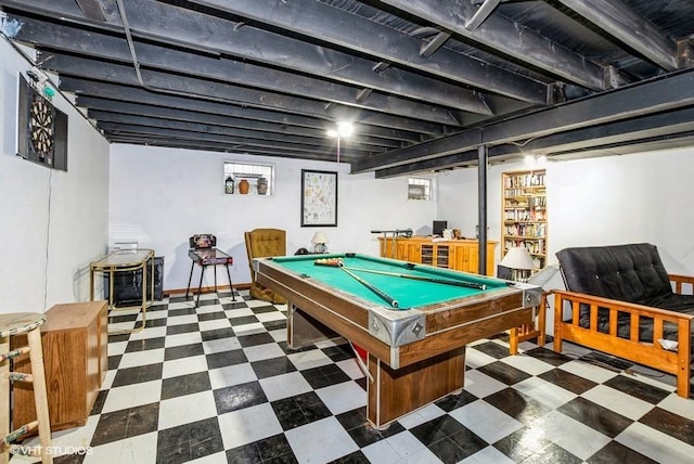 playroom with tile patterned floors and billiards