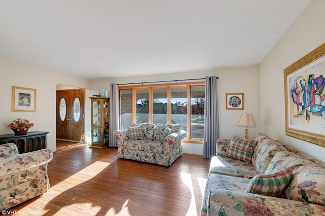 living room with wood-type flooring