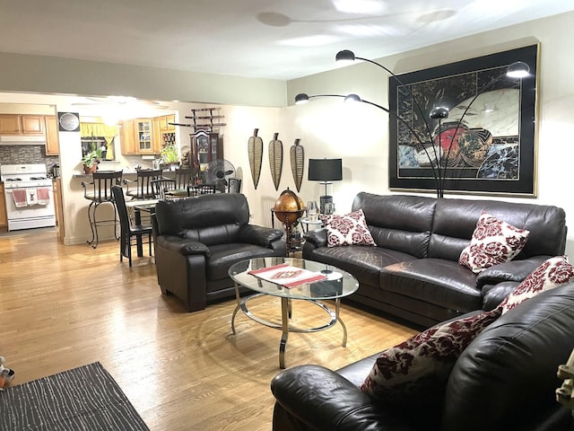 living room featuring light wood-style floors