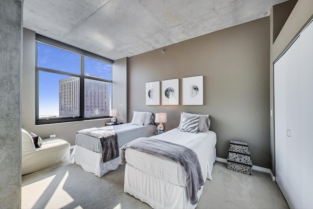 bedroom with baseboards and carpet floors