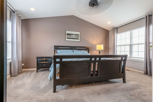 655 N Fox Trl, Round Lake, IL 60073 - bedroom featuring carpet floors, lofted ceiling, baseboards, recessed lighting, and a ceiling fan