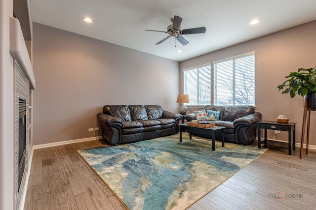655 N Fox Trl, Round Lake, IL 60073 - living area with wood finished floors, baseboards, a ceiling fan, and recessed lighting
