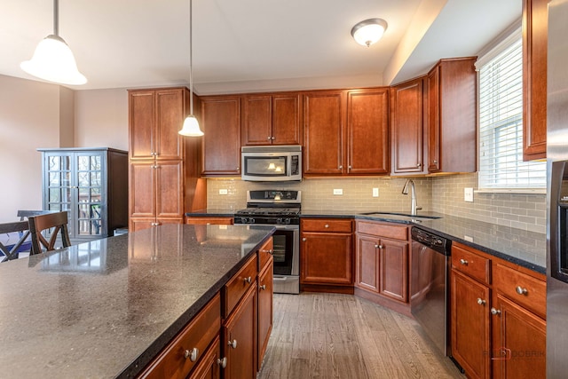 655 N Fox Trl, Round Lake, IL 60073 - kitchen featuring appliances with stainless steel finishes, a sink, light wood finished floors, and plenty of natural light