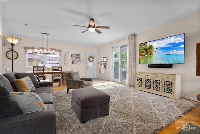 432 S Cherry St, Itasca, IL 60143 - living room with a ceiling fan, crown molding, and wood finished floors