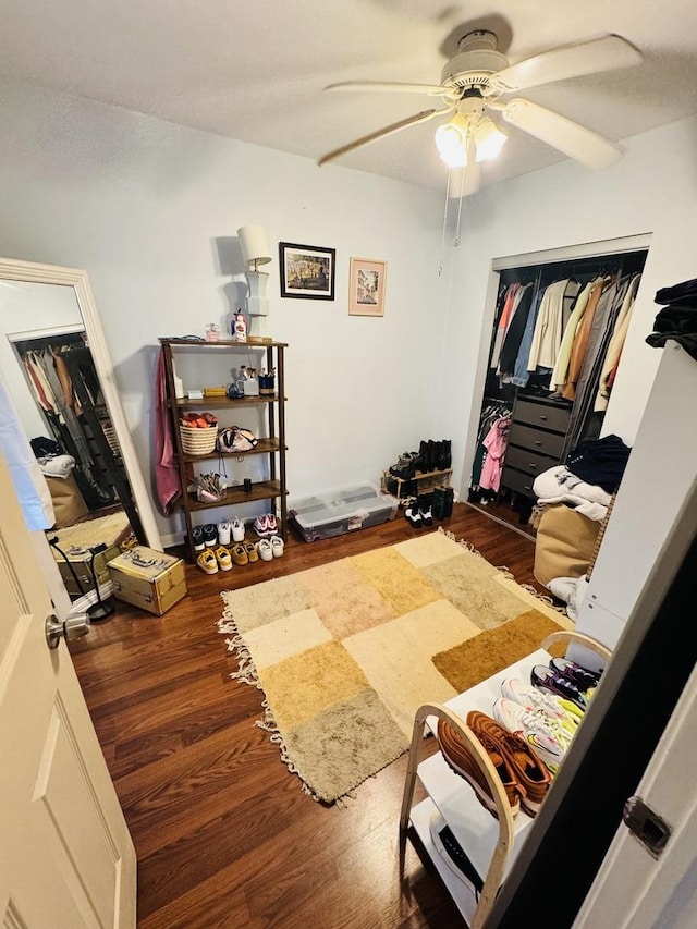 944 W 18th St, Chicago, IL 60608 - bedroom with wood finished floors, a ceiling fan, and a closet