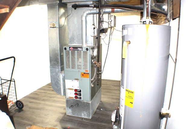 utility room with heating unit and water heater