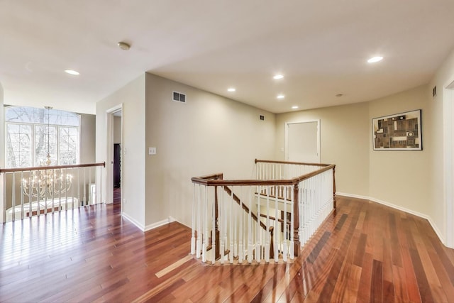 1056 W Willow St, Palatine, IL 60067 - hall featuring baseboards, a chandelier, recessed lighting, an upstairs landing, and wood finished floors