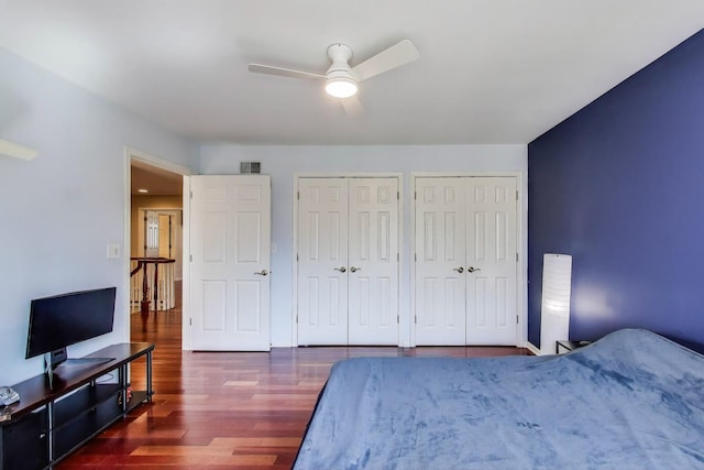 1056 W Willow St, Palatine, IL 60067 - bedroom with visible vents, ceiling fan, two closets, and wood finished floors