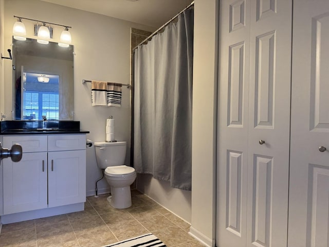 997 Regent Dr, Matteson, IL 60443 - bathroom featuring toilet, vanity, tile patterned flooring, and a shower with curtain